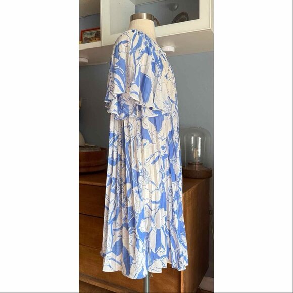 By Anthropologie V-Neck Ruffle-Sleeve Pleated Sheer Dress unlined Sz XL - Picture 5 of 12